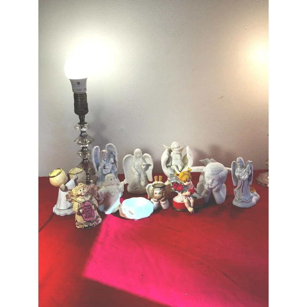 Vintage Angel Figurine Lot White Ceramic Cherubs Candle Holders Bell Decor 10pc